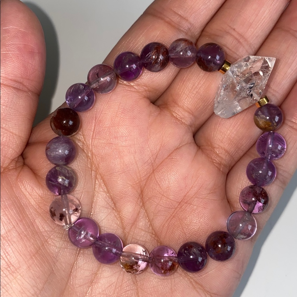 Super Seven and Diamante Herkimer gemstone bracelet
